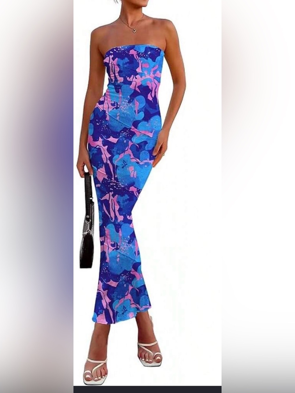 Strapless Blue & Pink Floral Maxi Dress